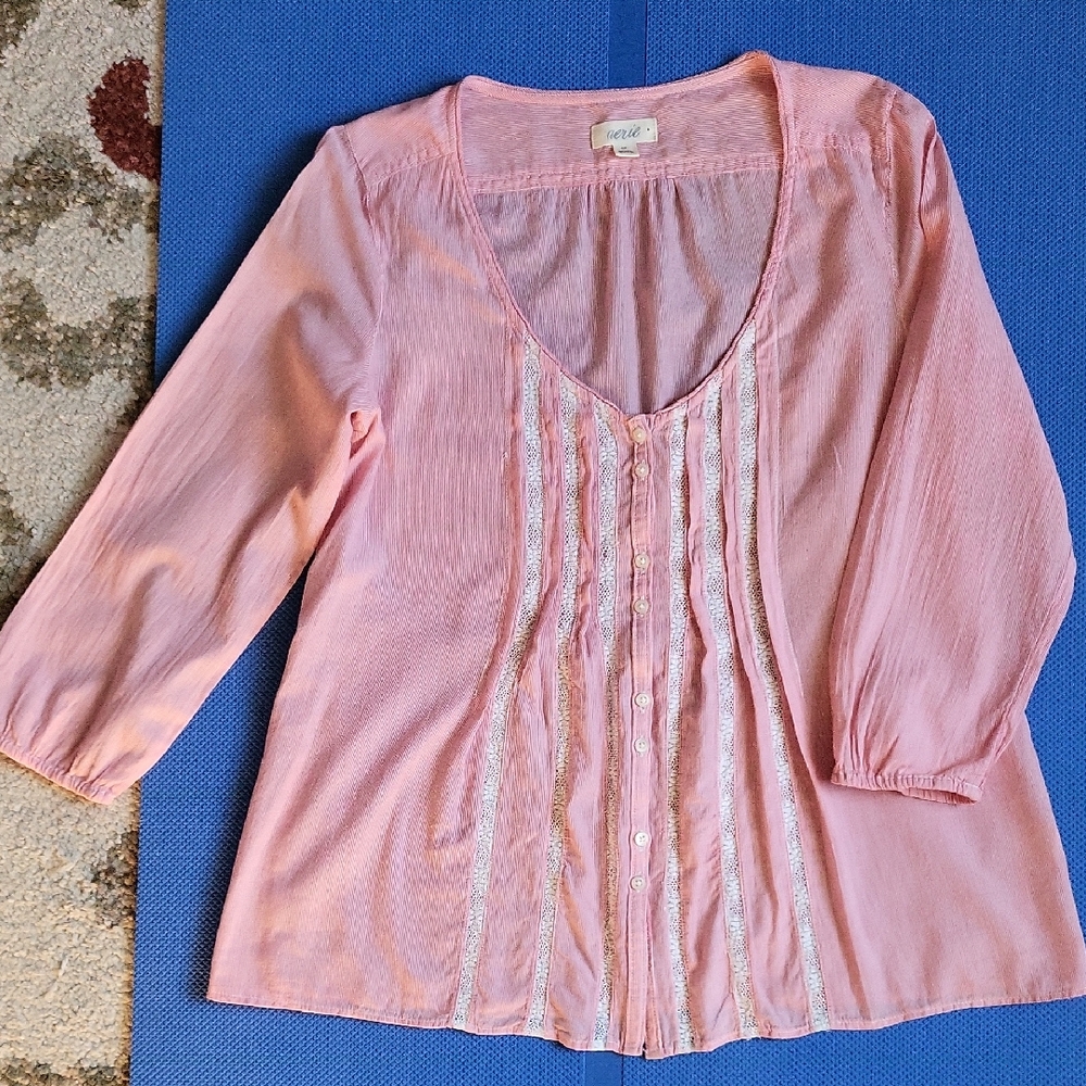Aerie Pink Blouse with Lace Details